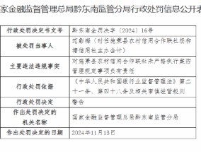 施秉县农村信用合作联社四人被警告：未严格执行案防管理规定 向关系人发放信用贷款