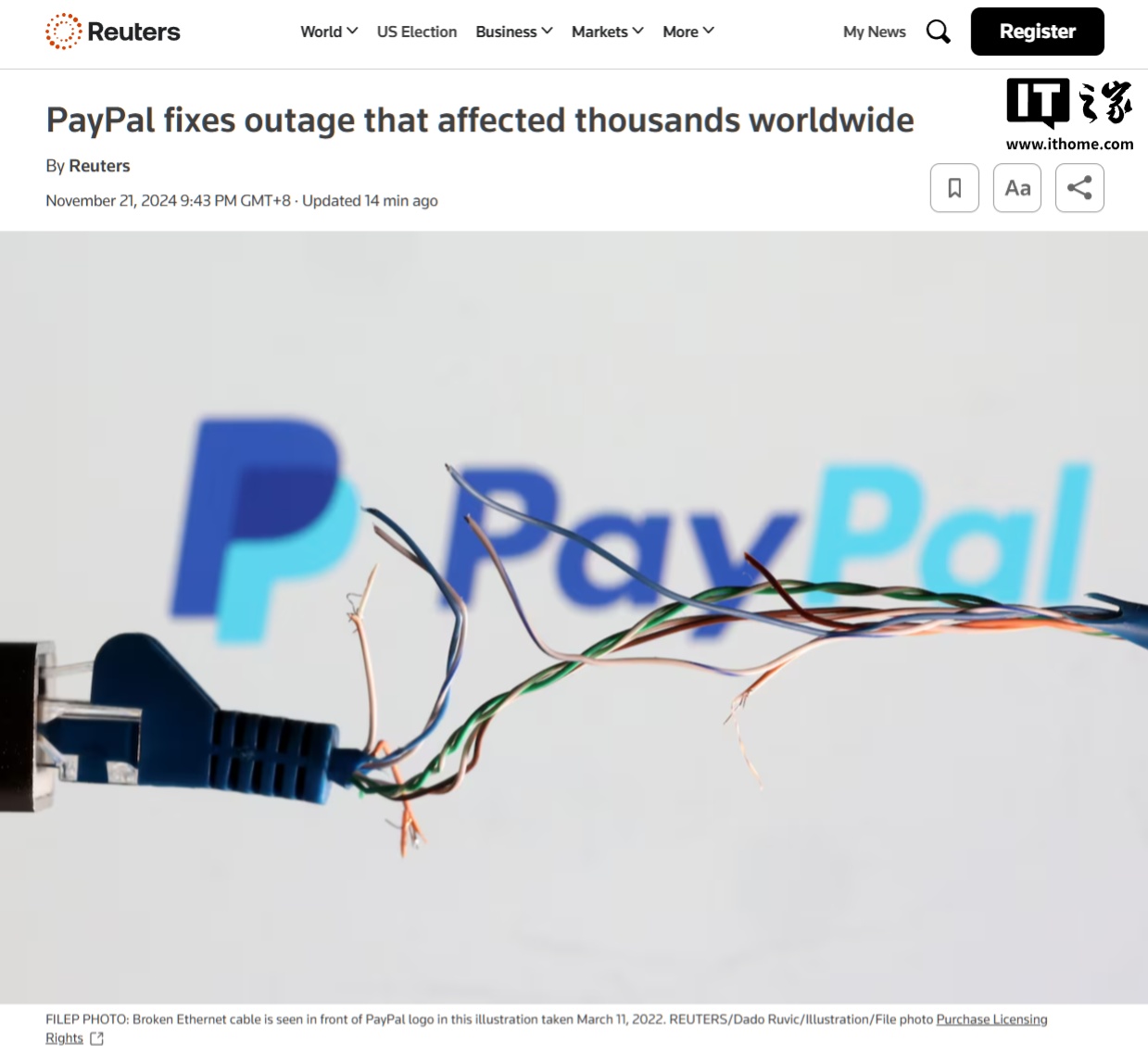 PayPal 服务一度中断近两小时，数千名用户受影响