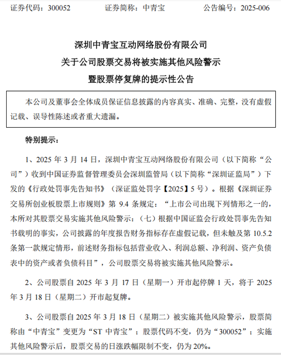 中青宝、华闻集团均公告称，将被实施其他风险警示